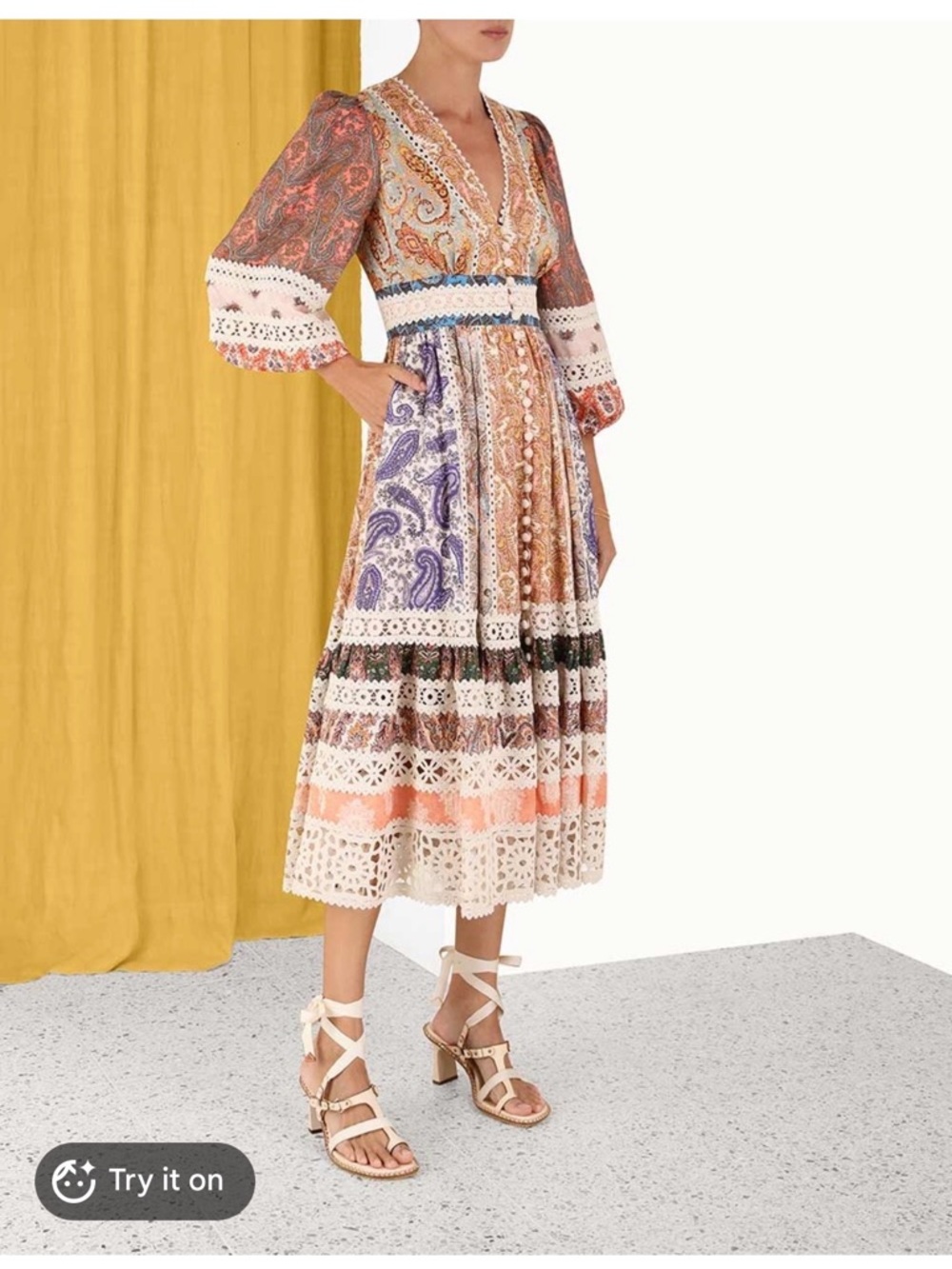Zimmermann Multi-Color Paisley Patchwork Long-Sleeve Maxi Dress - Picture 2 of 7